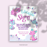 Dragon Birthday Welcome Sign, Girl Party Decoration (Printable Template)