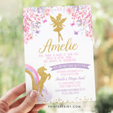Fairy and Unicorn Birthday Invitation, Floral Party (Digital Invite)