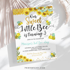Sunflower Bee Birthday Invitation, Editable Bee-Day Party (Instant Download)
