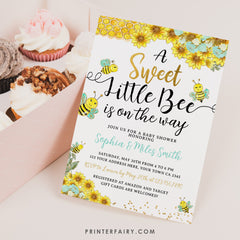 Bee Baby Shower Invitation, Sunflower, Editable (Digital Invite)