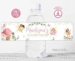 Editable Fairy Birthday Water Bottle Labels (Digital Download)