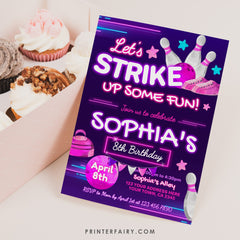 Bowling Birthday Party Invitation, Editable Template (Digital Download)