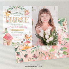Editable Fairy 3rd Birthday Invitation, Photo, Floral Garden (Digital Item)