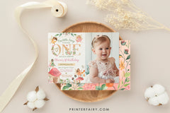 Editable Fairy 1st Birthday Invitation, Fall Floral (Digital Item)