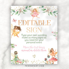 Editable Fairy Birthday Party Sign, Floral Garden Decor (Digital Download)