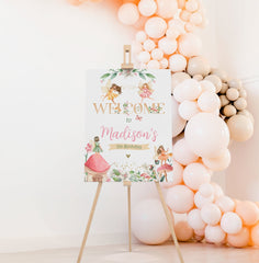 Editable Fairy Birthday Welcome Sign, Floral Garden Party (Instant Download)