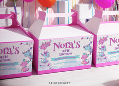 Girl Dragon Birthday Gable Box Label, Party Favor (Instant Download)