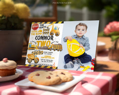 Editable Construction Truck Birthday Invitation with Photo (Digital Download)