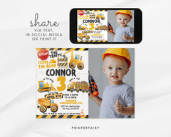 Construction Truck Birthday Invitation with Photo (Digital Download)