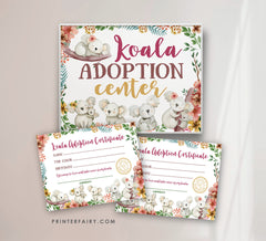 Koala Adoption Birthday Party Sign & Certificate (Digital Download)