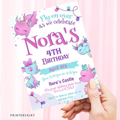 Pink Dragon Birthday Party Invitation, Editable Template (Digital Download)