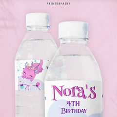 Girl Dragon Birthday Party Water Bottle Label (Digital Download)