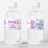 Girl Dragon Birthday Party Water Bottle Label (Digital Download)