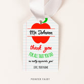 Apple Teacher Appreciation Tag Editable School Gift Tag, Instant Download