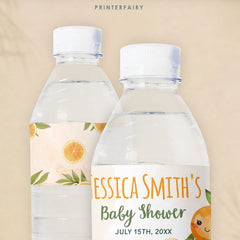 Orange Baby Shower Water Bottle Label, Editable Template (Digital Item)
