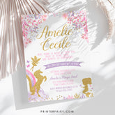 Fairy Unicorn Mermaid Birthday Invitation, Pink Gold Purple (Editable)