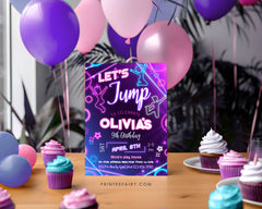 Jump House Birthday Invitation – Editable Neon Party (Digital)