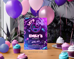 Editable Neon Roller Skate Birthday Invitation (Digital Download)
