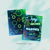 Neon Arcade & Jump Birthday Invitation: Bounce House, Trampoline Party, Gaming - Fully Editable in Corjl