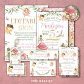 Editable Fairy Birthday Party Kit, Invitation, Thank You Notes (Instant Download)