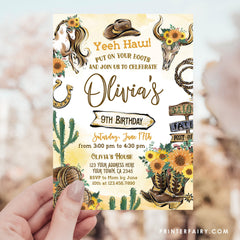Rustic Cowgirl Birthday Invitation: Wild West Rodeo Party (Instant Edit)
