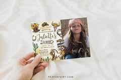 Cowgirl Birthday Invitation with Photo, Wild West Rodeo (Editable in Corjl)