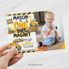 Construction 1st Birthday Invitation with Photo (Instant Download)