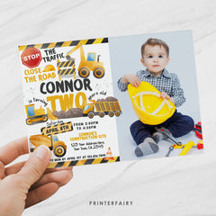 Editable Construction Truck Birthday Invitation with Photo (Digital Download)