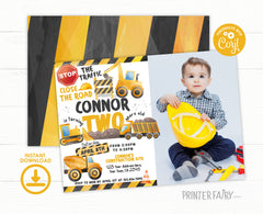 Editable Construction Truck Birthday Invitation with Photo (Digital Download)