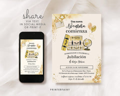 Retirement Party Invitation, "Una Nueva Aventura Comienza", Invitación de Jubilación, Fiesta de Retiro, Spanish, Español, Editable in Corjl