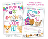 Puppy Kitten Adoption Party Pack, Printable Games (Instant Download)