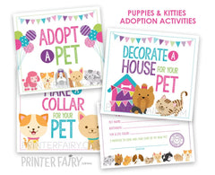 Puppy Kitten Adoption Party Pack, Printable Games (Instant Download)