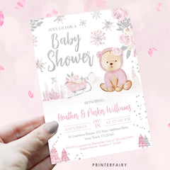 Winter Bear Baby Shower Invitation, Editable Template (Digital Download)