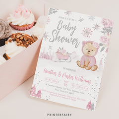 Winter Bear Baby Shower Invitation, Editable Template (Digital Download)