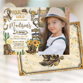 Cowgirl "Four Ever Wild" 4th Birthday Invitation: Photo, Horse, Rustic (Editable in Corjl)