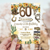 Cowgirl 60th Birthday Invitation: Rustic Wild West, Editable Template (Corjl)