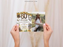 Rustic Cowgirl 60th Birthday Invitation with Photo (Digital Download)