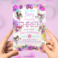 Fairy 3rd Birthday Invitation, Editable Girl Invite (Digital Download)