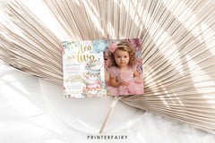 Tea Party Photo Invitation, Wonderland Birthday, Editable Corjl Template