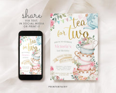 Alice in Wonderland Birthday Invitation, Tea Party, Editable in Corjl