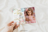 Tea Party Photo Invitation, Wonderland Birthday, Editable Corjl Template