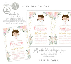 Angel Bautizo Invitation Girl, Editable Spanish Template (Digital)