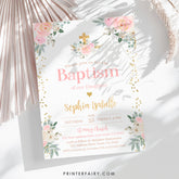 Pink Floral Baptism Invitation – Editable Girl's Invitation (Digital File)