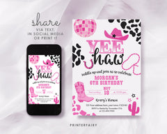 Editable Disco Cowgirl Birthday Invitation, Rhinestone Theme (Digital)