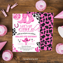 Editable Disco Cowgirl Birthday Invitation, Rhinestone Boots (Digital Item)