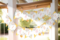 Editable Bee Happy Birthday Banner, Honeycomb Garland (Instant Download)