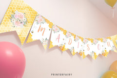 Editable Bee Happy Birthday Banner, Honeycomb Garland (Instant Download)