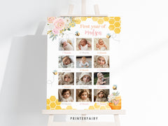 Bee 1st Birthday Photo Board, Honeycomb Design (Digital Download)