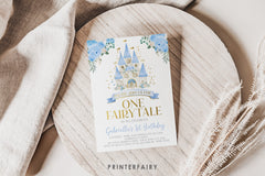 Cinderella 1st Birthday Invitation, Blue Princess Castle (Instant Download)