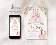 Editable Princess Birthday Invitation, Castle Party (Digital Download)